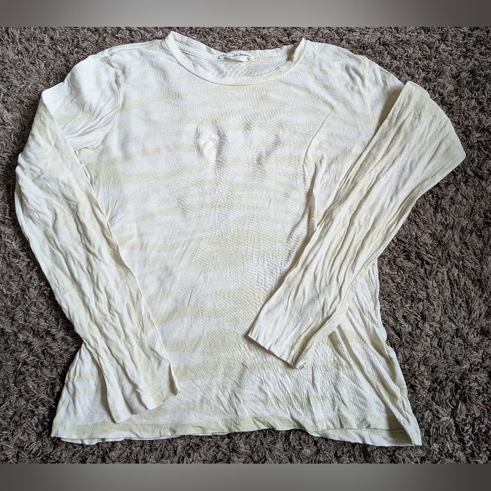 Reformation Jeans Organic Cotton White/Lime Zebra Stripe Long Sleeve Women's S